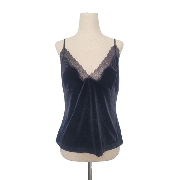 Vintage Gilligan & O'Malley Velvet Babydoll Lace Trim Top XL Black Shimmer Goth - Picture 1 of 9